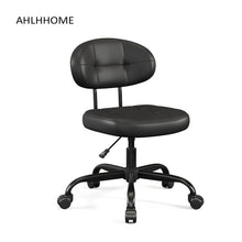 Load image into Gallery viewer, AHLHHOME Vanity Chair with back, Small Armless Cute office Chair with wheels and Lumbar support, Comfy PU Leather Desk Computer Chairs with Adjustable Height, 360°Swivel for Home Bedroom Office, Black