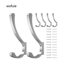 Load image into Gallery viewer, wofuie Coat Hanger Wall Mount - Metal Hooks for Hanging Heavy Duty, Screw In for Clothes, Backpack, Purse - Silver 6 Pack