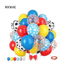 Load image into Gallery viewer, NYXHE Carnival Party Balloons, Toy Inspired Story Balloons, Red Yellow Blue Balloon Cow Print and Sky Blue Cloud Balloon for Cartoon Story Carnival Circus Theme Birthday Party Baby Shower Wedding Decor