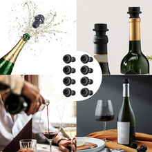 Load image into Gallery viewer, Vervezen 8 Pcs Wine Stopper, Reusable Wine Bottle Stoppers, Stoppers Bottle Silicone, Vacuum Wine Stoppers, Leakproof Wine Stopper Preserver, Suitable for Beer, Champagne, Wine, Sparkling Wine(Black)