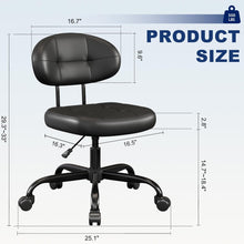 Load image into Gallery viewer, AHLHHOME Vanity Chair with back, Small Armless Cute office Chair with wheels and Lumbar support, Comfy PU Leather Desk Computer Chairs with Adjustable Height, 360°Swivel for Home Bedroom Office, Black