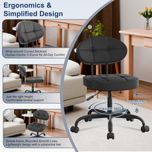 Load image into Gallery viewer, AHLHHOME Vanity Chair with back, Small Armless Cute office Chair with wheels and Lumbar support, Comfy PU Leather Desk Computer Chairs with Adjustable Height, 360°Swivel for Home Bedroom Office, Black