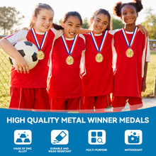 Load image into Gallery viewer, DINGEE 6 Pieces Gold Medals for Awards, Metal Kids Award Medals with Neck Ribbons, Olympic Style Trophy Awards Winner Medals Gold Prizes for Sports, Competitions, Soccer Games, Party Favors, Children Adults
