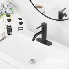 Load image into Gallery viewer, Jiteio Black One Hole Single Handle Bathroom Faucet RV Matte Black Bathroom Faucets Bathroom Vanity Faucet with Pop Up Drain with Overflow and Hose