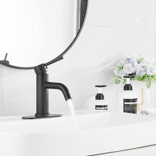 Load image into Gallery viewer, Jiteio Black One Hole Single Handle Bathroom Faucet RV Matte Black Bathroom Faucets Bathroom Vanity Faucet with Pop Up Drain with Overflow and Hose