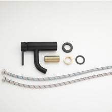 Load image into Gallery viewer, Jiteio Black One Hole Single Handle Bathroom Faucet RV Matte Black Bathroom Faucets Bathroom Vanity Faucet with Pop Up Drain with Overflow and Hose