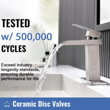 Load image into Gallery viewer, AWARA Bathroom Faucet, Single Hole Bathroom Sink Faucet, Brushed Nickel Waterfall 1 or 3 Hole Single Handle Bathroom Sink Faucet with Pop Up Drain and Supply Lines