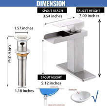 Load image into Gallery viewer, AWARA Bathroom Faucet, Single Hole Bathroom Sink Faucet, Brushed Nickel Waterfall 1 or 3 Hole Single Handle Bathroom Sink Faucet with Pop Up Drain and Supply Lines