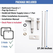 Load image into Gallery viewer, AWARA Bathroom Faucet, Single Hole Bathroom Sink Faucet, Brushed Nickel Waterfall 1 or 3 Hole Single Handle Bathroom Sink Faucet with Pop Up Drain and Supply Lines