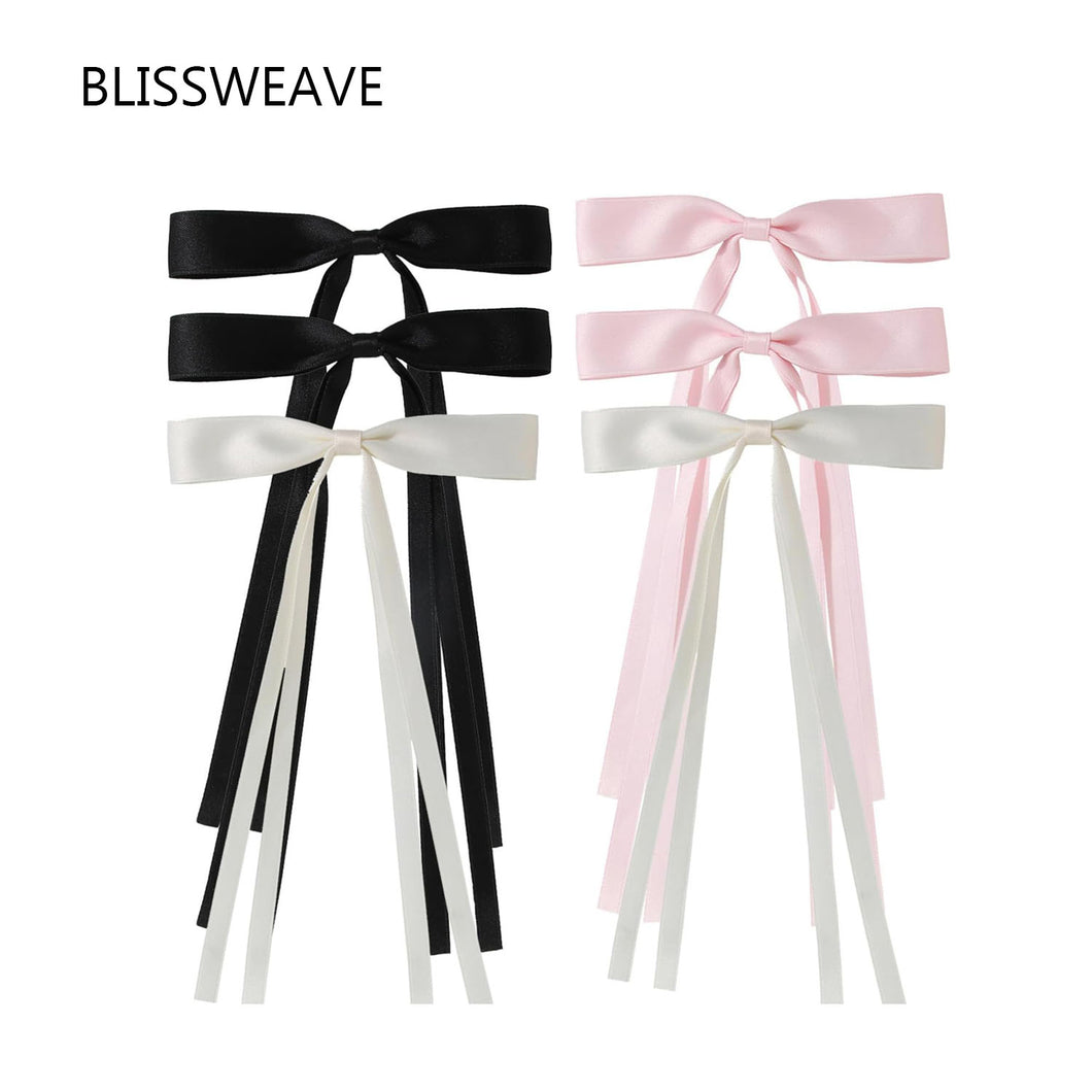 BLISSWEAVE Hair Ribbon,Hair Bows for Women,Boutique Ribbon,Hair Ribbon Hair Bow Clips Hair Ribbons With Long Tassel Tail,Silky Satin Cute Hair Accessories Barrettes Claw for Girls