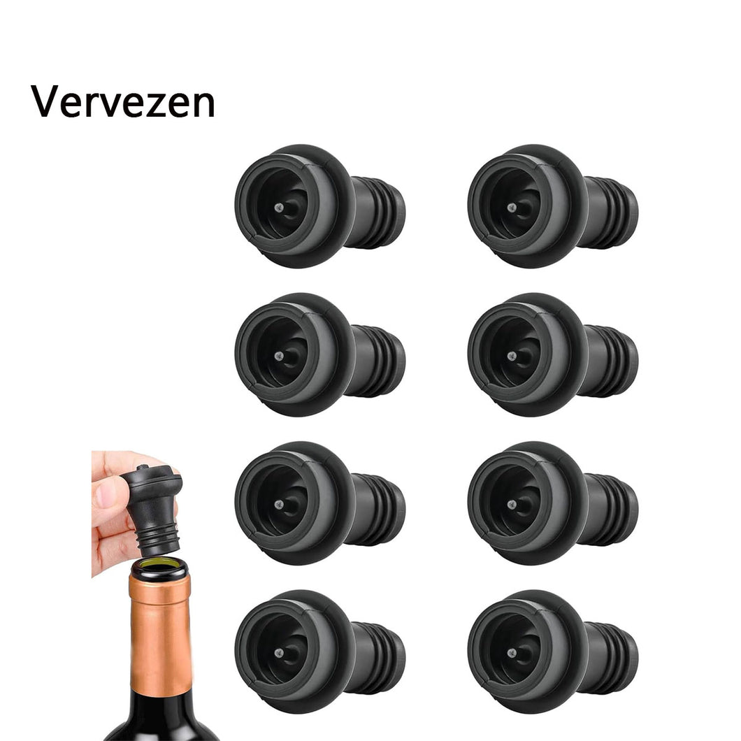 Vervezen 8 Pcs Wine Stopper, Reusable Wine Bottle Stoppers, Stoppers Bottle Silicone, Vacuum Wine Stoppers, Leakproof Wine Stopper Preserver, Suitable for Beer, Champagne, Wine, Sparkling Wine(Black)