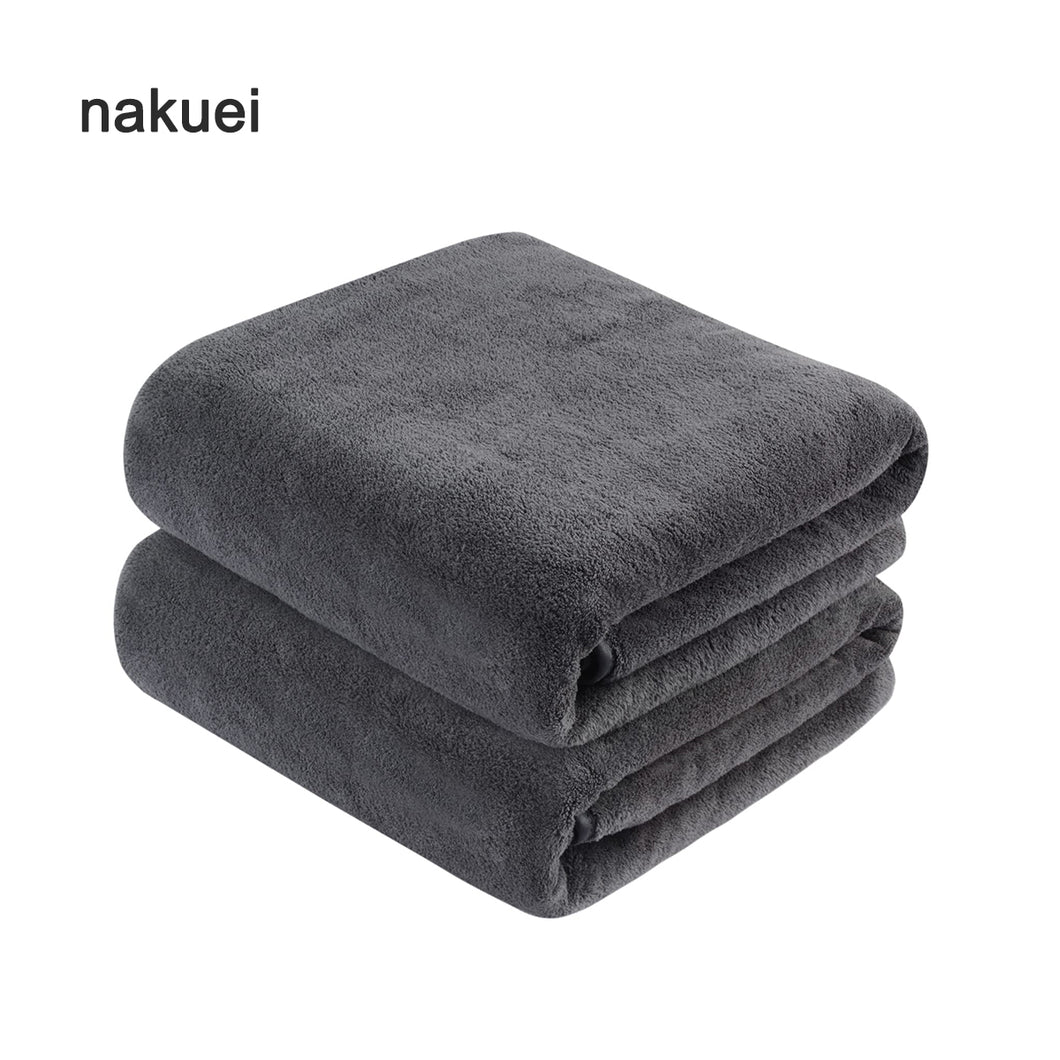 nakuei Microfiber Bath Towels Large Bathroom Towel Super Absorbent Shower Towel Extra Soft Towels for Bathroom, Sports, Travel, Fitness, Yoga, Spa, Pool, Dark Grey 2Pack 30Inch x 60Inch