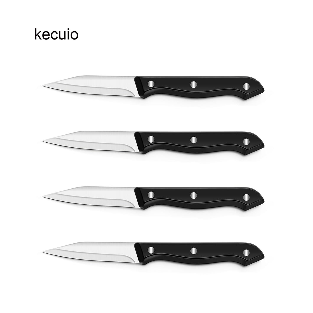 kecuio 4-Piece Paring Knife Set, 3.5 Inch Paring Knife with Ergonomic Handle, Triple Rivet Paring Knives, Peeler for Kitchen for Vegetable and Fruit, Kitchen Knife Set, Stainless Steel/Black