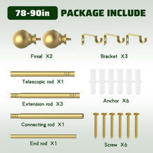 Load image into Gallery viewer, ESAN Curtain Rods for Windows 48 to 84 Inch Adjustable, Gold 5/8 Inch Diameter Drapery Rods with Brackets,Single Window With Curtain Rod Set
