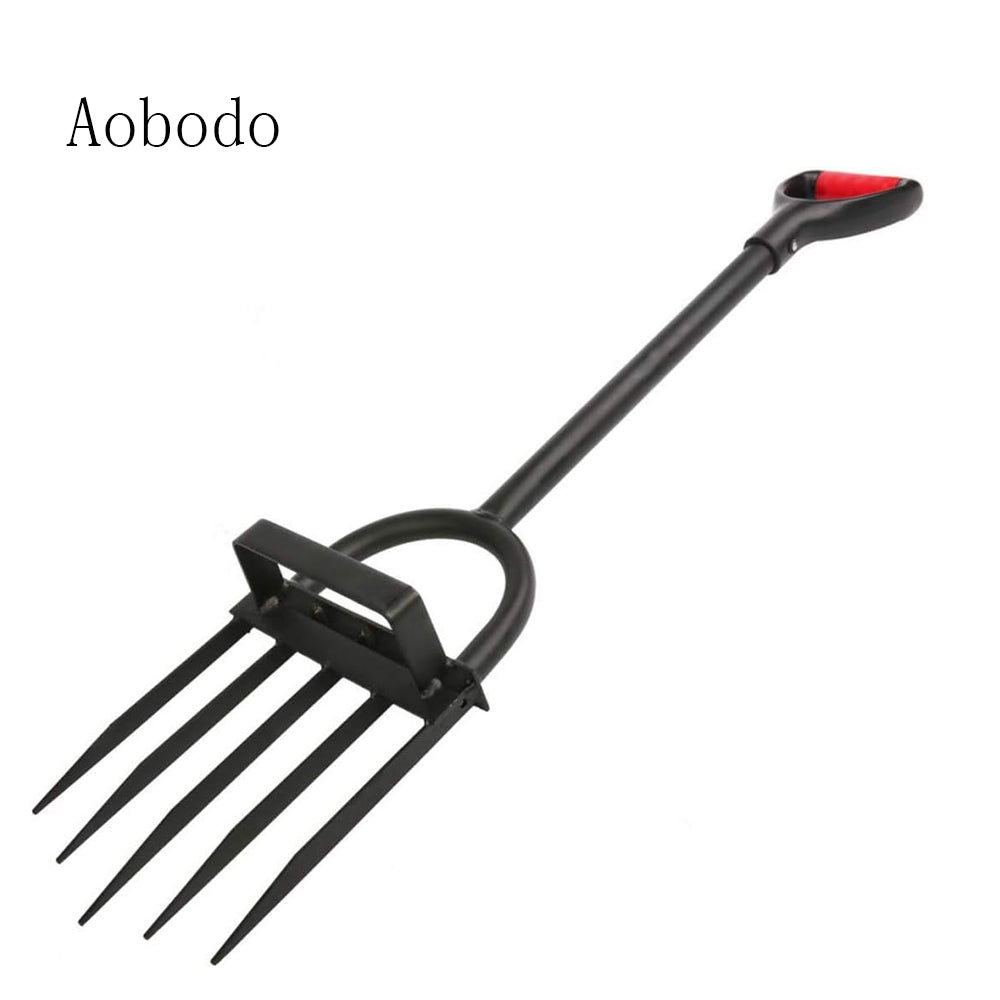 Aobodo Garden Pitch Fork, Stainless Steel Spading Fork, 43.9'' Digging Fork with Good Leverage for Easy Digging Out Weed, Ergonomic D Handle Garden Fork for Composting, Digging Potatoes Loosening Soil