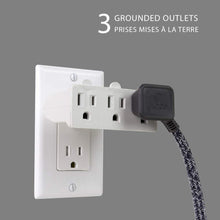 Load image into Gallery viewer, uebooa 46505 3-Outlet Lateral Swivel Grounded Wall Adapter Tap, White Finish
