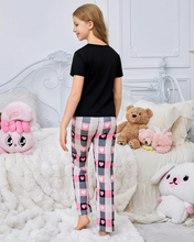 Load image into Gallery viewer, Knotica Girls Pajamas Set 3 Pcs Short Sleeve Pjs Crewneck Sleepwear Plaid Pants Shorts Outfits Loungewear
