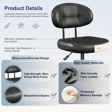 Load image into Gallery viewer, AHLHHOME Vanity Chair with back, Small Armless Cute office Chair with wheels and Lumbar support, Comfy PU Leather Desk Computer Chairs with Adjustable Height, 360°Swivel for Home Bedroom Office, Black

