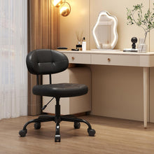 Load image into Gallery viewer, AHLHHOME Vanity Chair with back, Small Armless Cute office Chair with wheels and Lumbar support, Comfy PU Leather Desk Computer Chairs with Adjustable Height, 360°Swivel for Home Bedroom Office, Black
