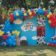 Load image into Gallery viewer, NYXHE Carnival Party Balloons, Toy Inspired Story Balloons, Red Yellow Blue Balloon Cow Print and Sky Blue Cloud Balloon for Cartoon Story Carnival Circus Theme Birthday Party Baby Shower Wedding Decor
