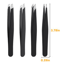 Load image into Gallery viewer, zufeau 4 PCS Stainless Steel Tweezers Set – Precision Tweezers for Ingrown Hair, Facial Hair, Splinter, Blackhead and Tick Remover
