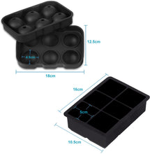 Load image into Gallery viewer, deoeku Ice Cube Trays (Set of 2), Sphere Ice Ball Maker with Lid &amp; Large Square Ice Cube Maker for Whiskey, Cocktails and Homemade, Keep Drinks Chilled Black
