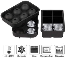 Load image into Gallery viewer, deoeku Ice Cube Trays (Set of 2), Sphere Ice Ball Maker with Lid &amp; Large Square Ice Cube Maker for Whiskey, Cocktails and Homemade, Keep Drinks Chilled Black
