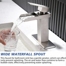 Load image into Gallery viewer, AWARA Bathroom Faucet, Single Hole Bathroom Sink Faucet, Brushed Nickel Waterfall 1 or 3 Hole Single Handle Bathroom Sink Faucet with Pop Up Drain and Supply Lines
