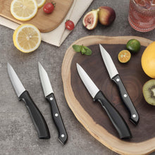Load image into Gallery viewer, kecuio 4-Piece Paring Knife Set, 3.5 Inch Paring Knife with Ergonomic Handle, Triple Rivet Paring Knives, Peeler for Kitchen for Vegetable and Fruit, Kitchen Knife Set, Stainless Steel/Black
